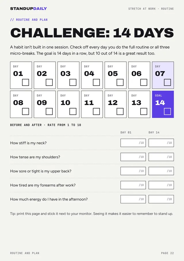 14-day challenge tracker page