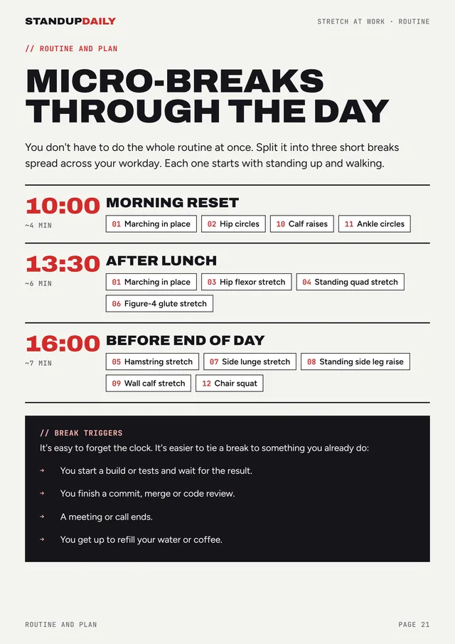 Micro-break plan splitting the routine into three short breaks