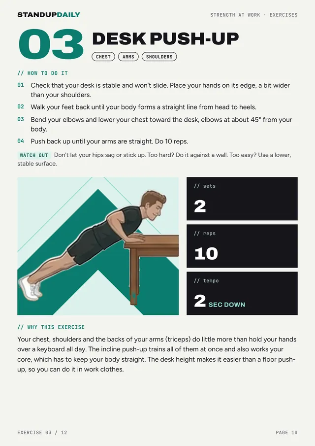 Exercise page: desk push-up